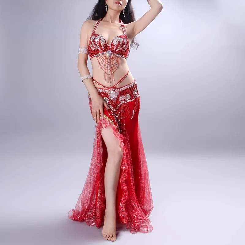 Costumi di danza del ventre personalizzati Set 2025 Nuovo vestito da spettacolo teatrale Reggiseno sexy Taglia grande D-E Cup Dancewear esotico