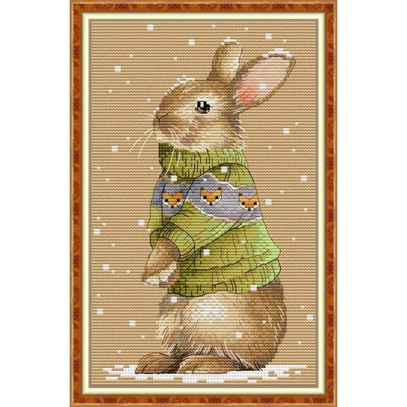 

Maydear Full Cross Stitch Kit,11CT/14CT/16CT/9CT Aida Fabric,DMC Threads Sewing Pattern Embroidery Set-Winter - Winter - Rabbit