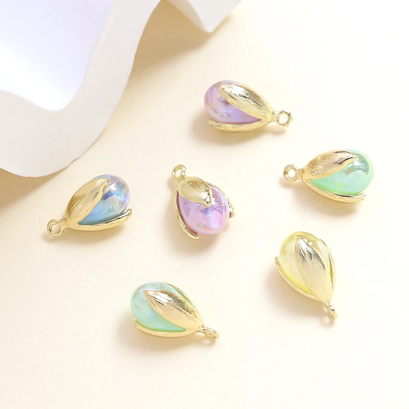 4 pieces  Alloy gradual color bud pendant  DIY Fashion Jewelry Discovery Necklace Bracelet Earrings Accessories Materials