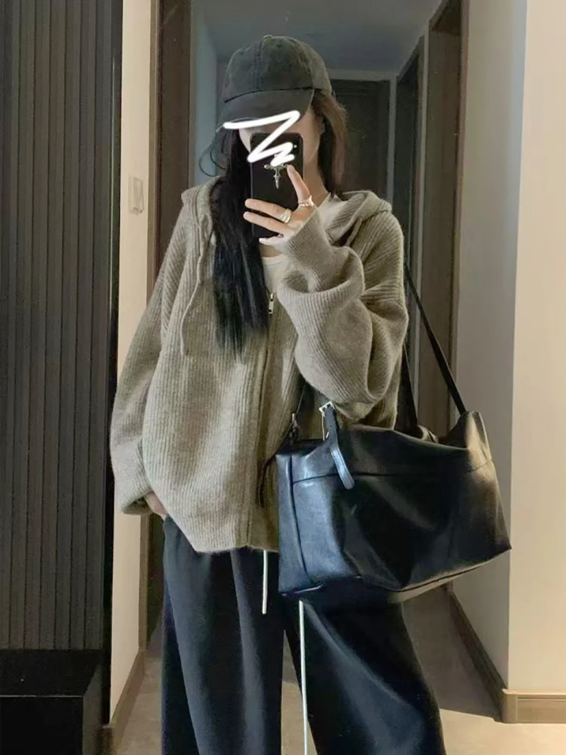 한국 스타일 지퍼 후드 니트 스웨터 여성용 가을 겨울 신상 이너 레이지 하이엔드 니트 가디건 스웨트셔츠 자켓