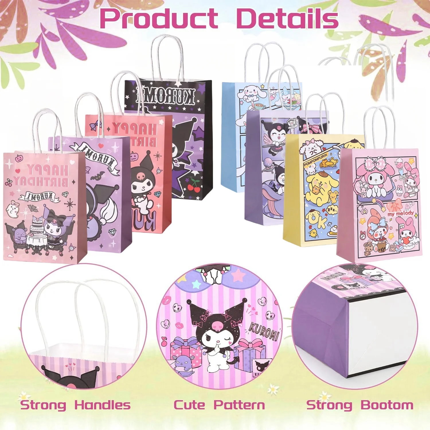 Cinnamoroll ถุงของขวัญกระดาษตกแต่งวันเกิดกระเป๋าลูกอม Kuromi แพคเกจ Hello Kitty ของขวัญเด็กหญิงเด็กชายอุปกรณ์งานเลี้ยง