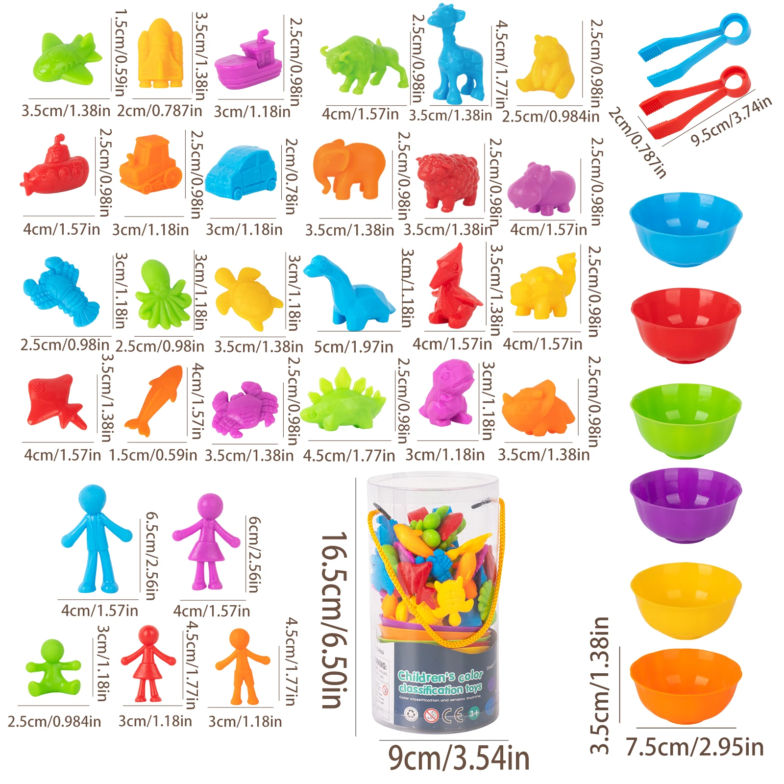 Counting Animal Models Paired With Classification Bowl Sets To Learn Mathematics, Colors, Soft Rubber Classification Toys