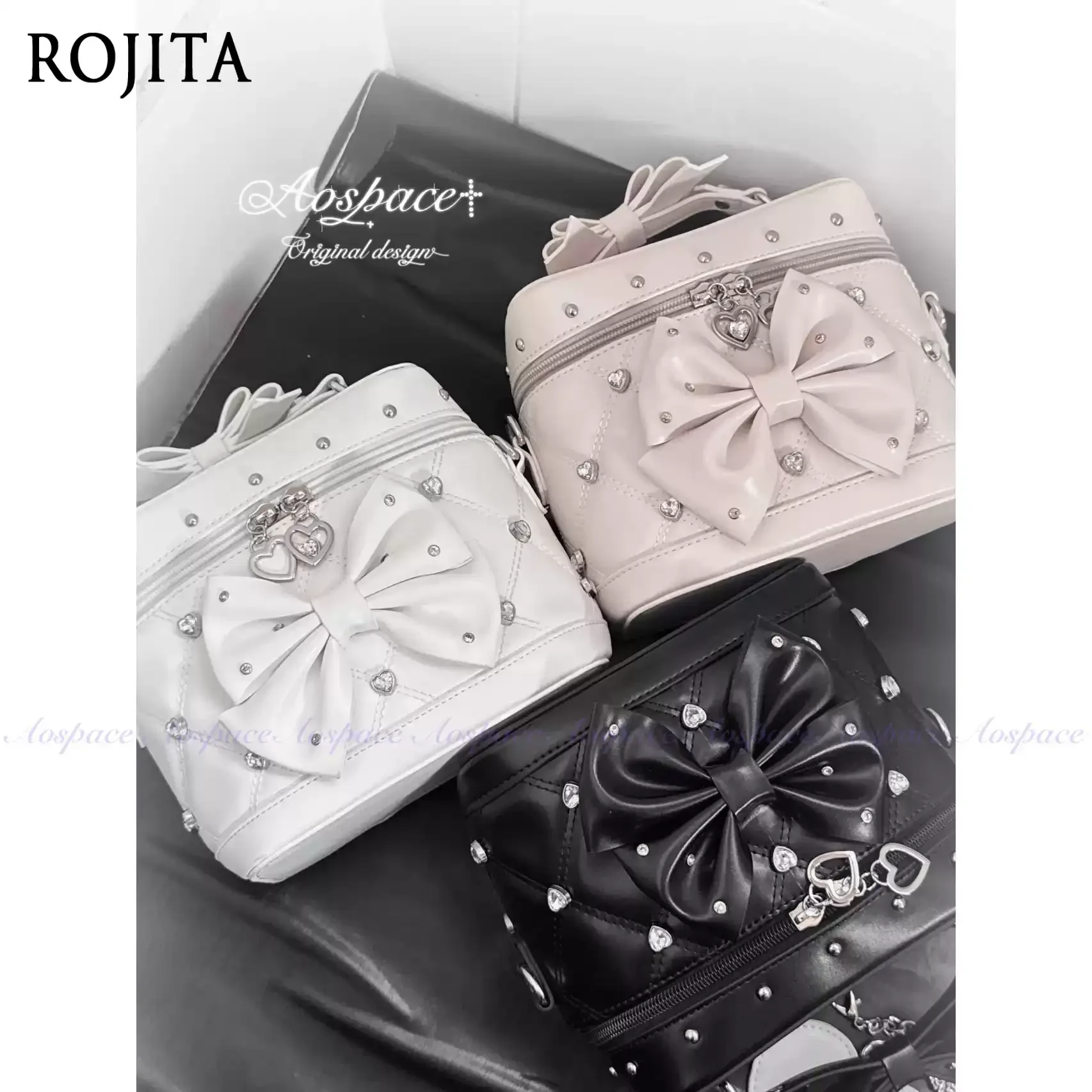 Japanese Rhombus Bow Large Capacity Versatile Heart Diamond Diagonal Straddle Bag Fashion Sweet Lolita Backpacks Black Bag Women