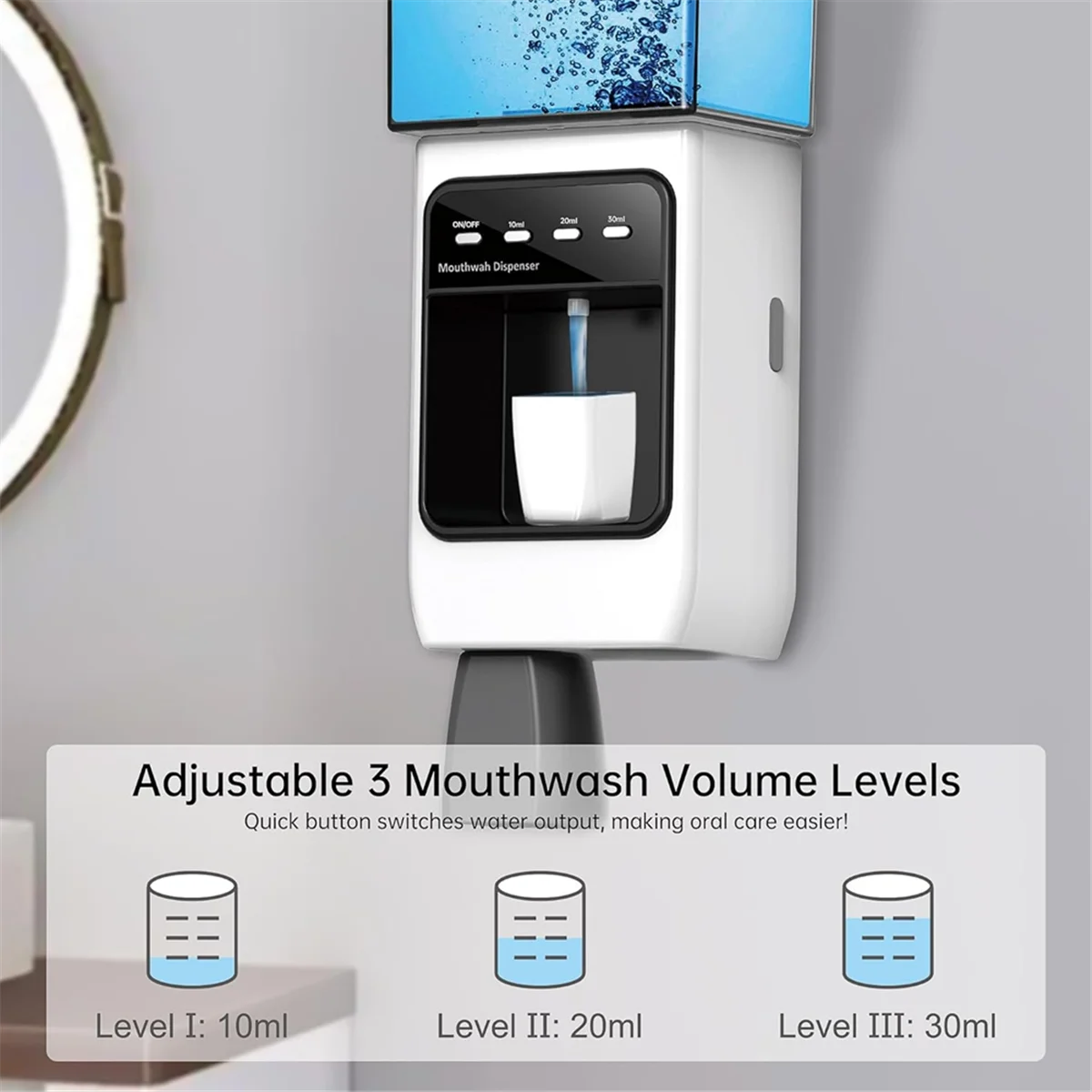 JAS-Automatic Mouthwash Dispenser for Bathroom,Dispenser with Cups Can Hold 650ml, 10/20/30ml Electric Mouthwash Dispenser