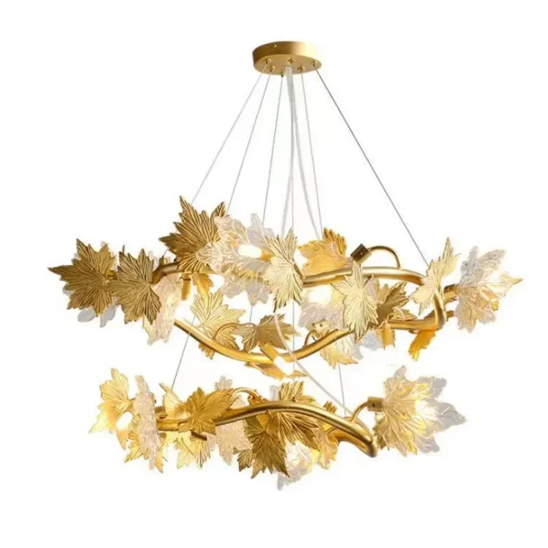 

European postmodern glass maple leaf art hanging chandelier lighting Lustre crystal hanging country bar decorative light