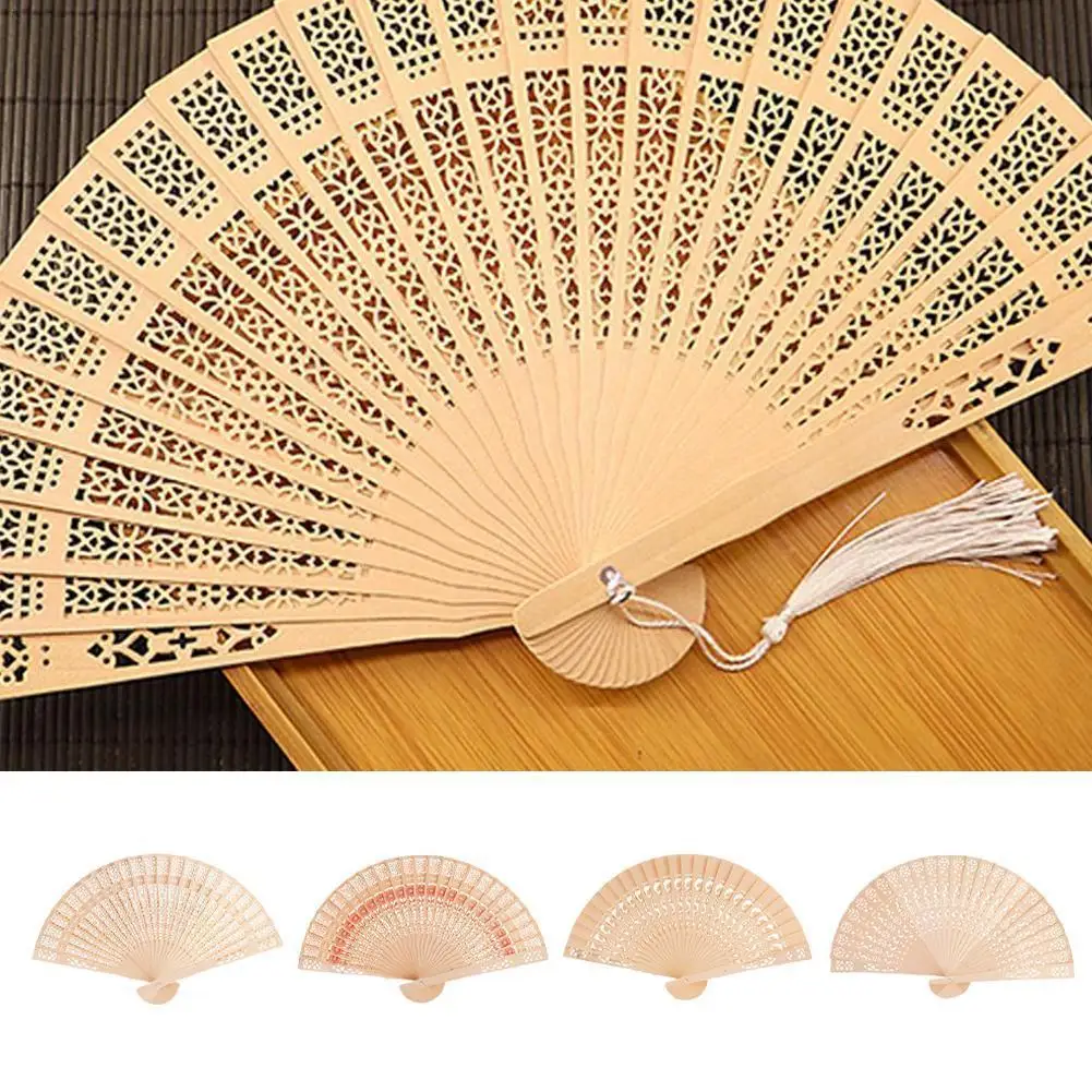 Full Flush Wooden Fan Sunflower Fan Hollow Folding Fan Wooden Sandalwood Fan Wedding Fan Home Decoration