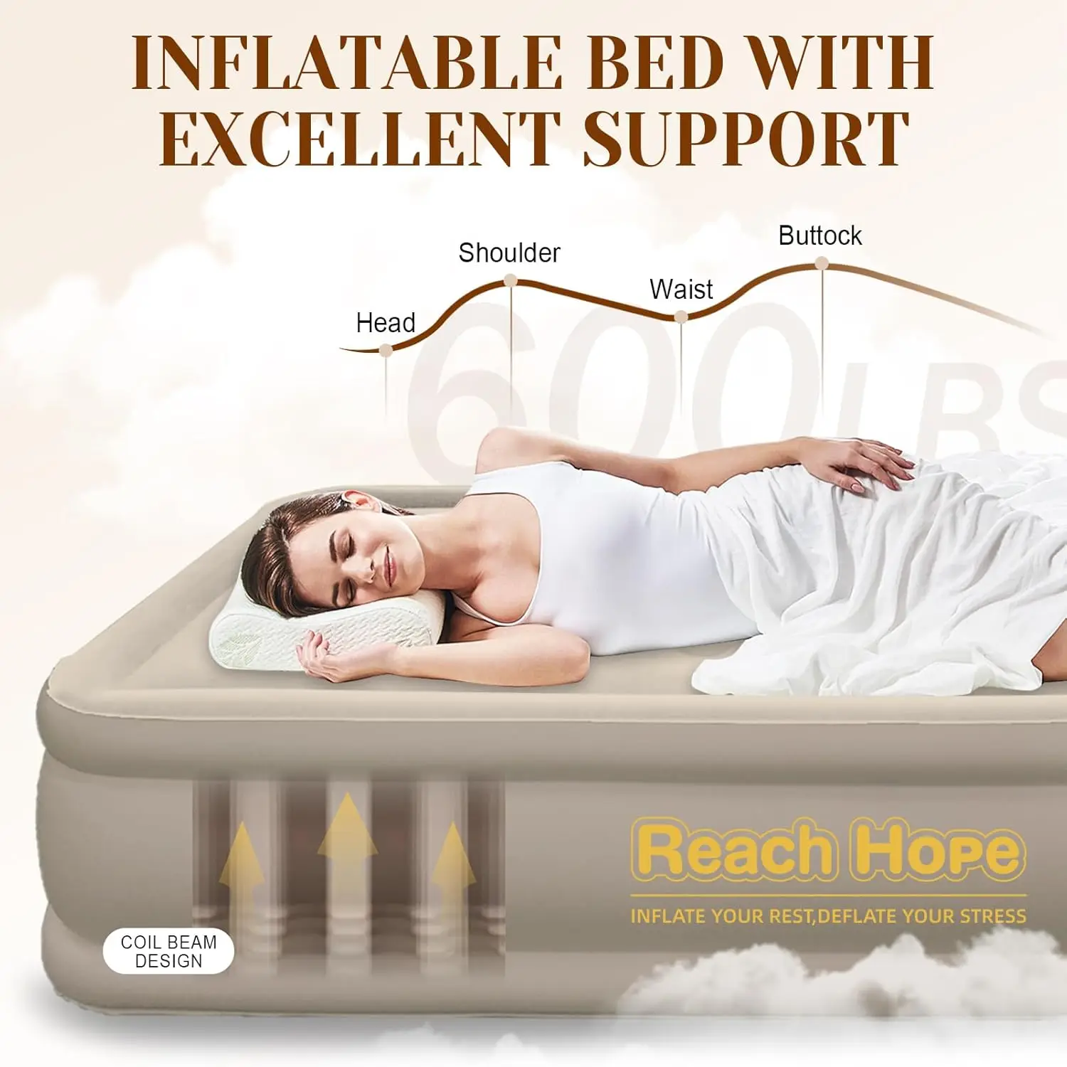 Full Air Mattress With Built-In Pump, Plug-In Electric Pump Self-Inflatable Airbed, Blow Up Travel Bed With Storage Bag.