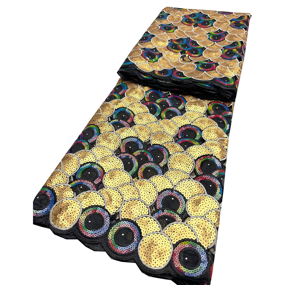 

Latest Nigerian 2024 Newest Arrival Large Paillette Sequin Fabric Gold/ Silver Thick Round Sequins Flat Sequin Lace Fabrics