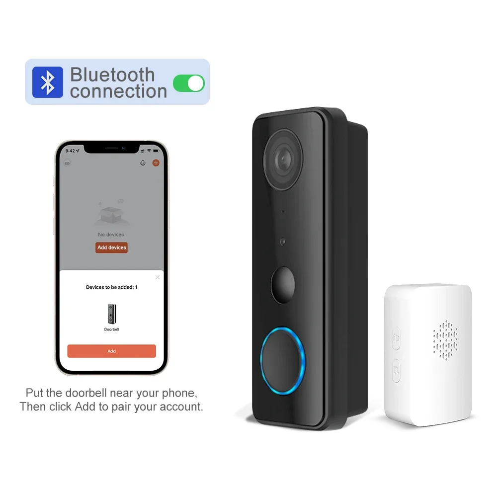 Tuya Smart 1080P 5200mAh Battery 24V AC Wired 145° Bluetooth Link Outdoor Leave Message Alexa Google WiFi Video Doorbell Camera