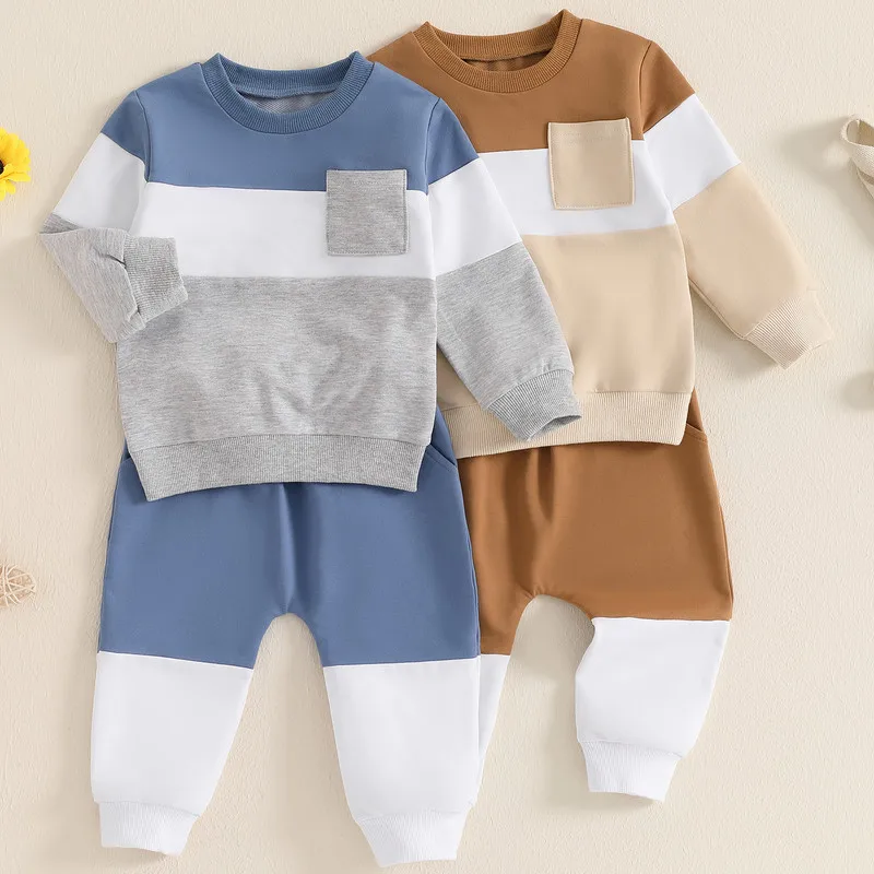 

RUEWEY 0 to 3 Years Baby Boy Track Suit Spring Autumn Clothes Contrast Color Long Sleeve Sweatshirt and Elastic Pants