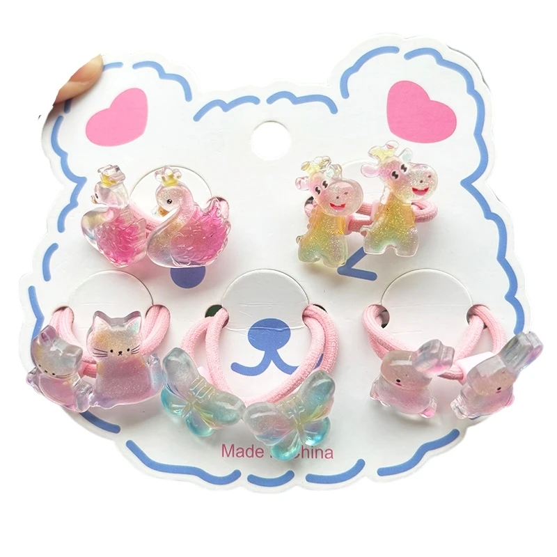 

2PCS Cartoon Rabbit Swan Lovely Girls Elastic Hair Bands Princess Hair Accessories Children Hair Ties Baby Headwear