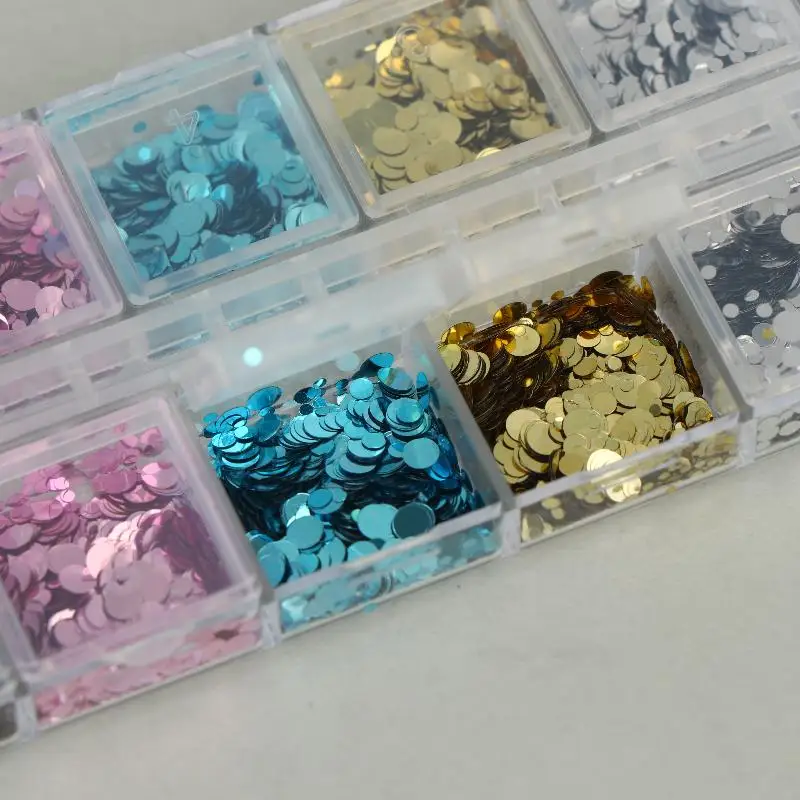 12 Fächer Runde Punkt-Blumen-Nagelkunst-Pailletten mit Glänzendem Glitzer in Verschiedenen Farben für DIY Nagelstudio Maniküre Dekoration – Detail 13
