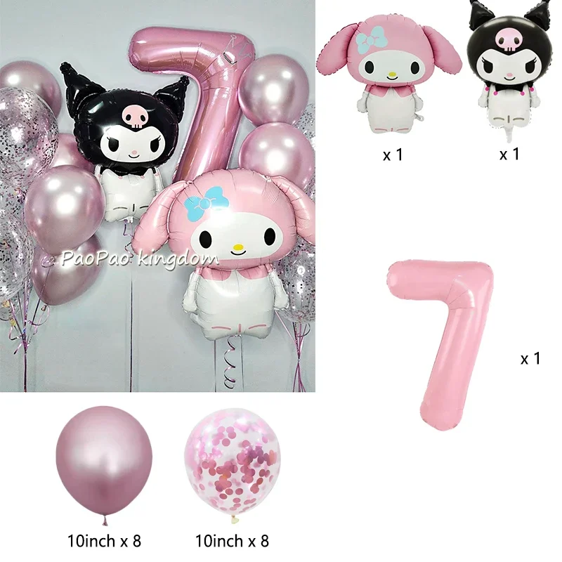 Cartoon Kuromi My Melody Themen-Folienballons Set Latexballons Kindergeburtstagsparty Dekoration Zahlenballon Globos – Detail 31