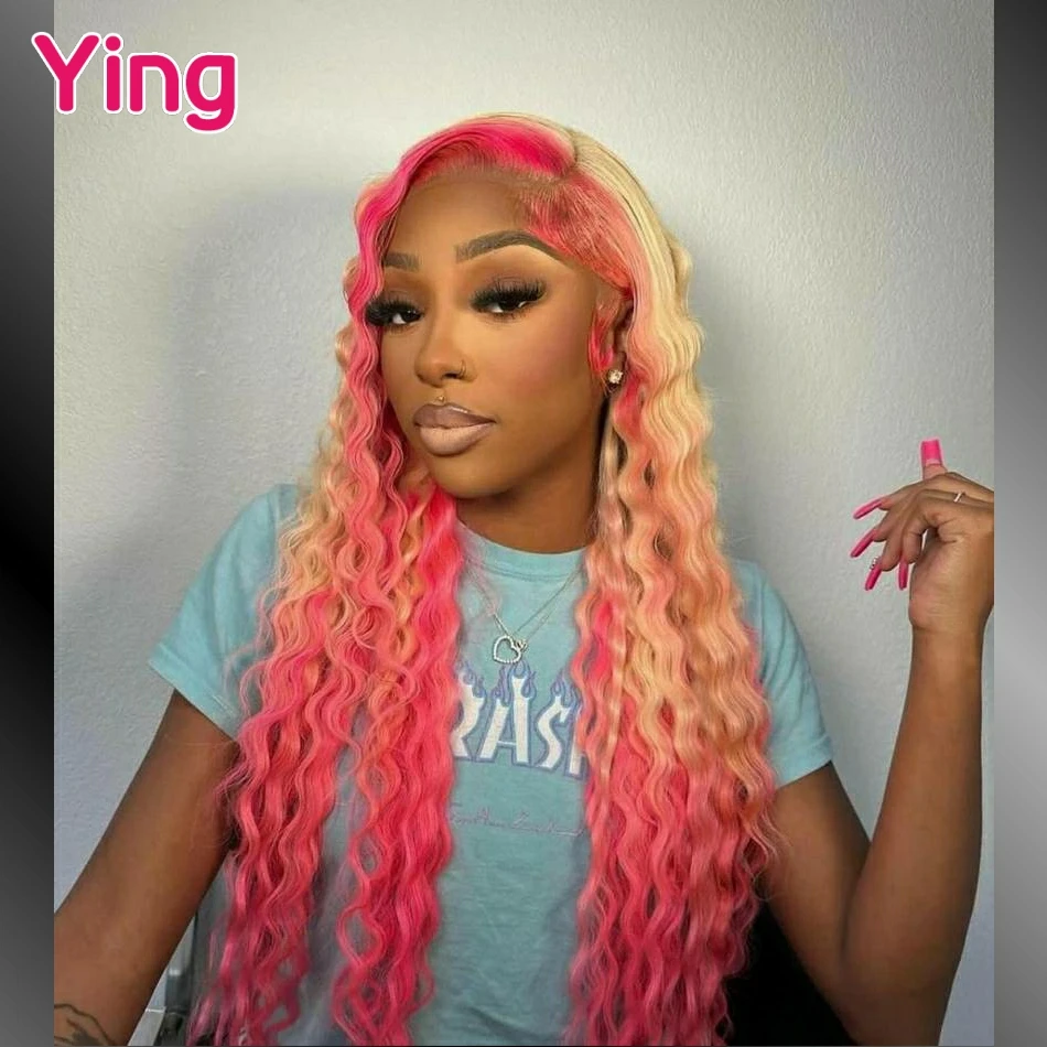 Ying 12A Omber Pink Colored Deep Wave 13x4 Lace Frontal Wig Human Hair 13x6 Lace Front Wig Peruvian PrePlucked With Baby Hair