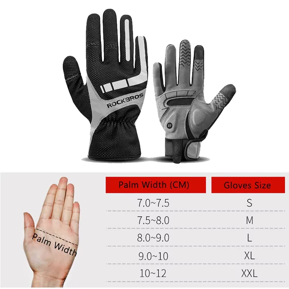 ROCKBROS Fahrradhandschuhe für Herren, Motorrad- und Fahrradhandschuhe mit Stoßdämpfung, Fleece-Futter für Wärme, ideal für Straßen- und Mountainbike-Fahrten. – Detail 2
