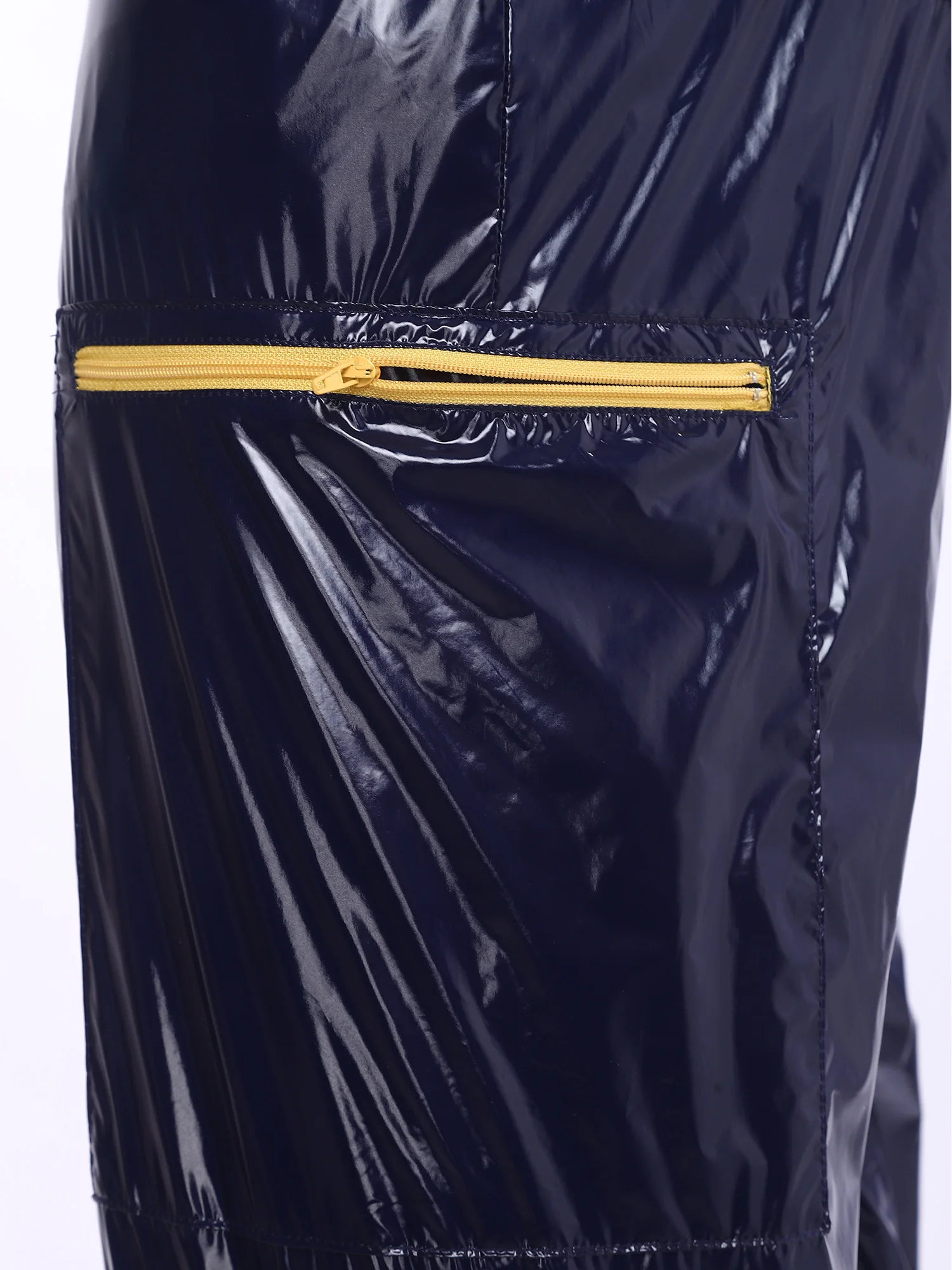 Men Oil Glossy Cargo Shorts Waterproof Elastic Waist Band Multi-pocket Zipper Overalls Capri Pants Dance Clubwear Beach Swimwear - Image 5