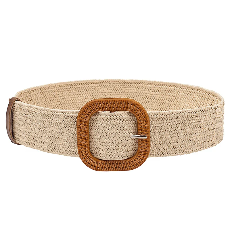 

New Retro Knit Waistline Ladies Smooth Buckle Belt Ladies Woven Female Hand-Woven Belt Beige