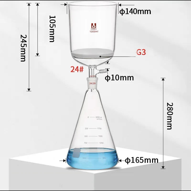 50/100/250/500/1000/2000ml Urządzenie do filtra próżniowego Sprzęt laboratoryjny Kolba filtracyjna G3 Sprzęt z rdzeniem piaskowym Filtracja ssąca z lejkiem