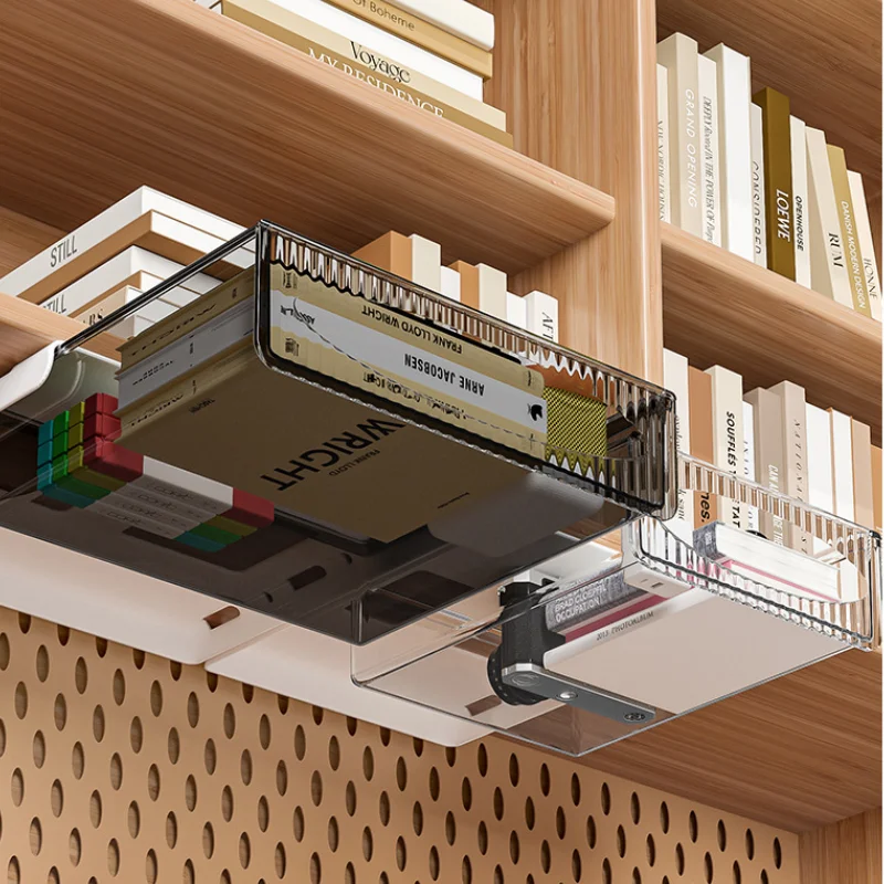 Hanging Under Desk Drawer Storage Box Self-Adhesive Hidden Space Office Organizer Large Capacity A4 Paper Stationery Storage Box
