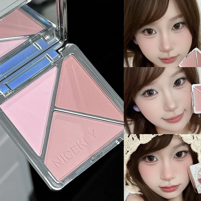 NICEKEY Three-color In 1 Blusher Palette Lasting Natural Makeup Cheek Tint Rouge Pink Cream Blush Cosmetics Contouring Shadow