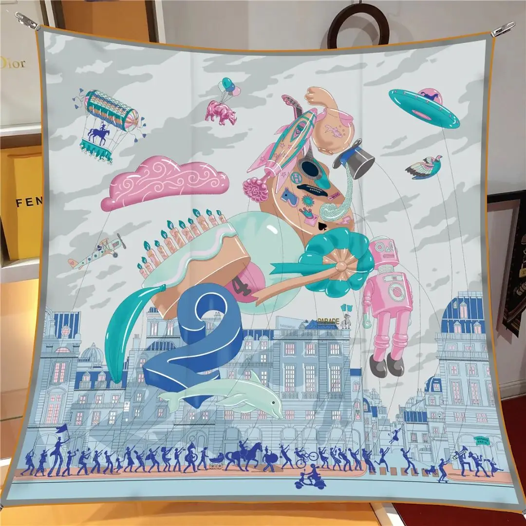 90*90cm moda lenço de alta qualidade nova impressão bandana xale verão protetor solar quadrado headcloth feminino verão protetor solar lenço de seda