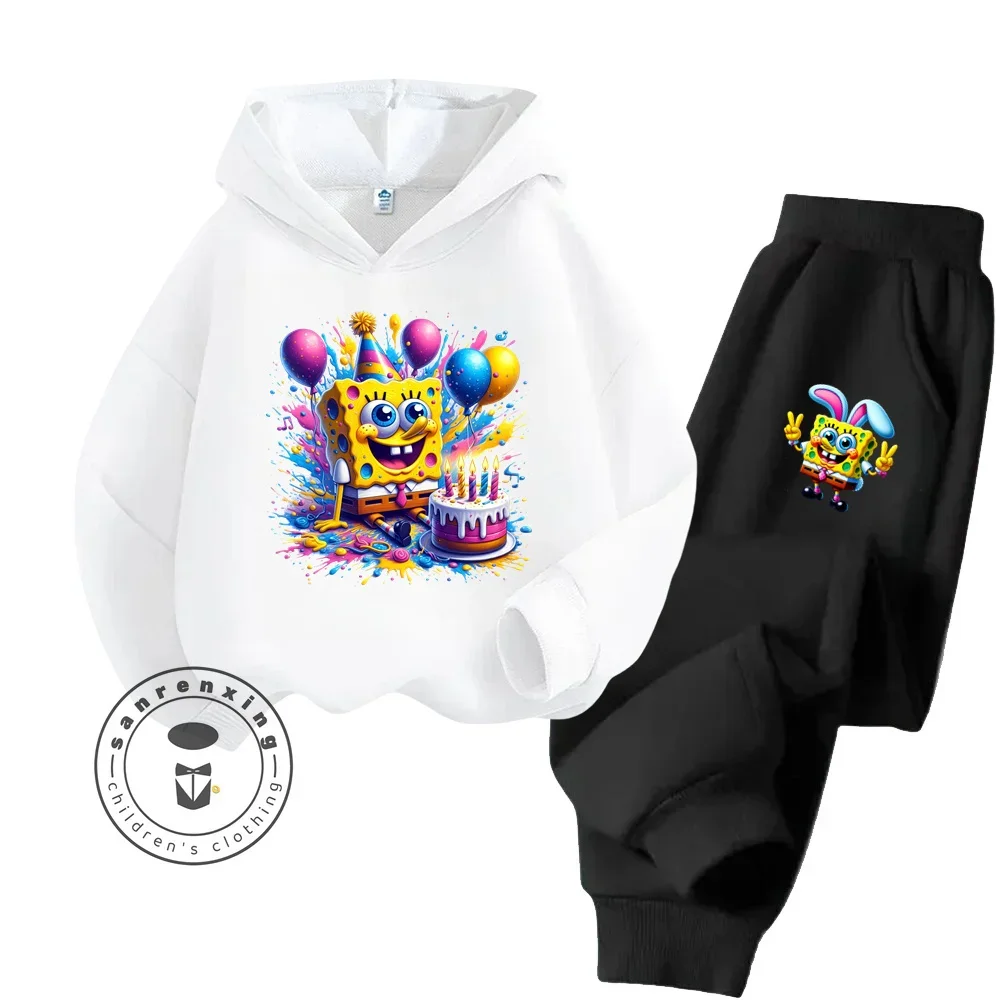 2024 SpongeBob Fashionable Long Sleeve Streetwear for Kids Age 3-14 Spring Autumn Casual Designs Bright Colors Hoodie Tracksuit