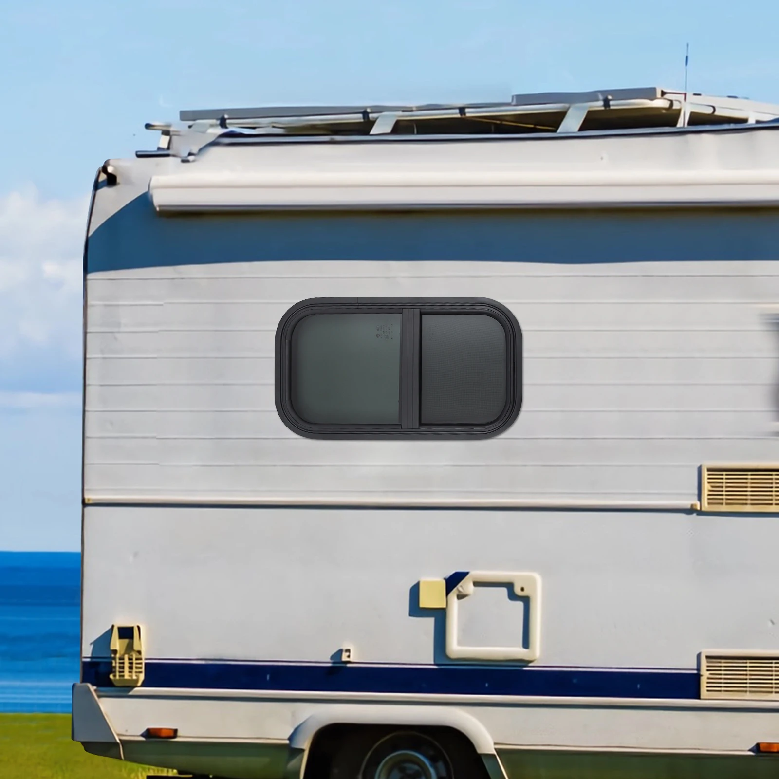 نافذة RV/التخييم العمودية - زجاج مقسى 12 بوصة عرض × 22 بوصة ارتفاع مع شاشة، ظل مدمج - بديل لنوافذ التخييم/RV والرياح #1