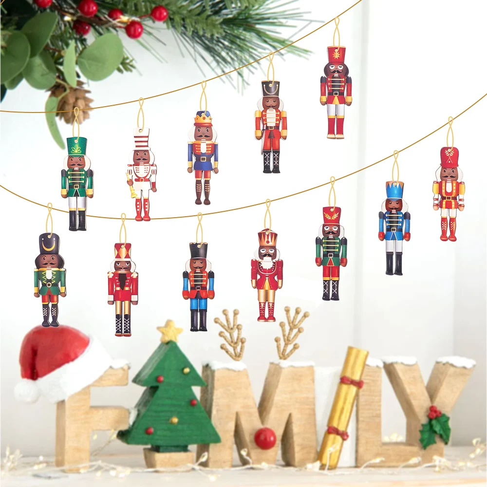 12Pcs 8/13cm New Christmas Nutcracker wooden ornament set Party atmosphere decorate Christmas tree hanging with New Year gifts