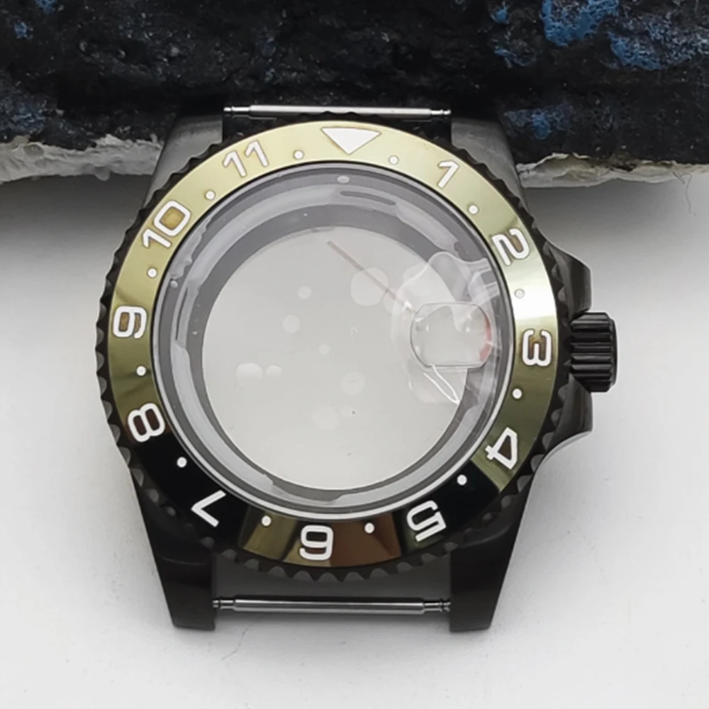 40mm Black PVD NH35 Case Back Transparent Glass Fit NH35/36 Movement Sapphire glass GMT Case Repair Parts