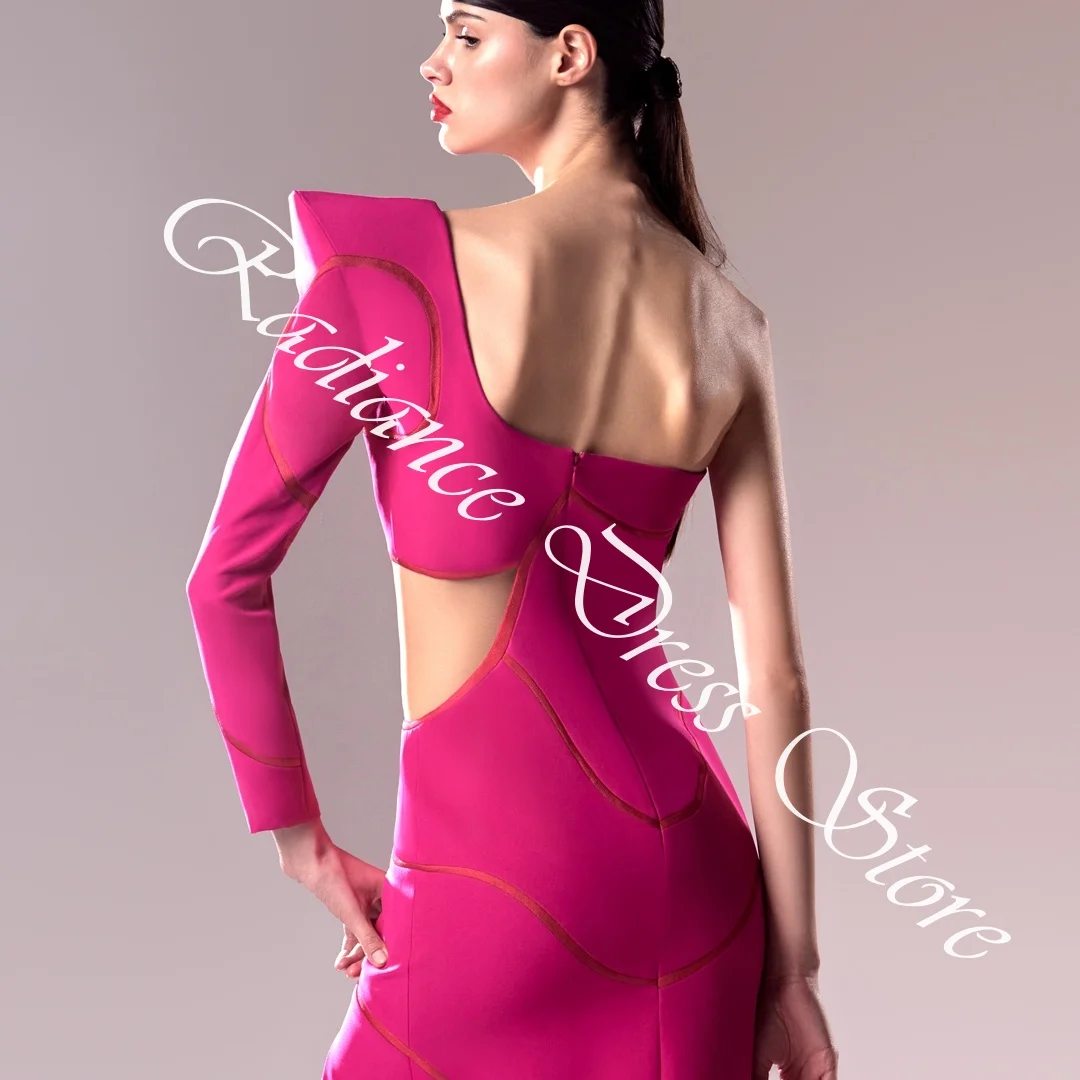 تخصيص عالية الجودة جيرسي مستقيم واحد الكتف فساتين السهرة طويلة الأكمام سستة الظهر لوحة قطار العودة للوطن D #5