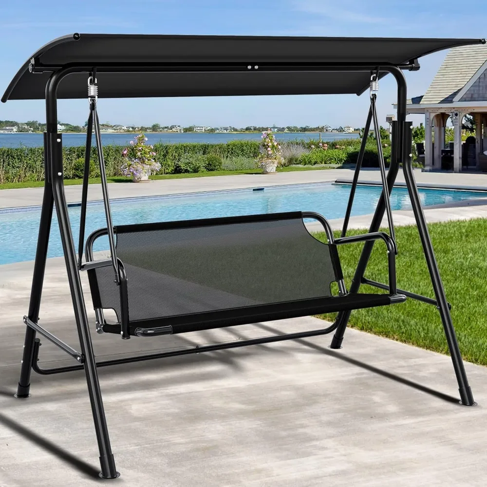 

3 Person Porch Swing Heavy Duty Outdoor Patio Swing Chair with Adjustable Canopy Weather Resistant Steel Frame for Garden