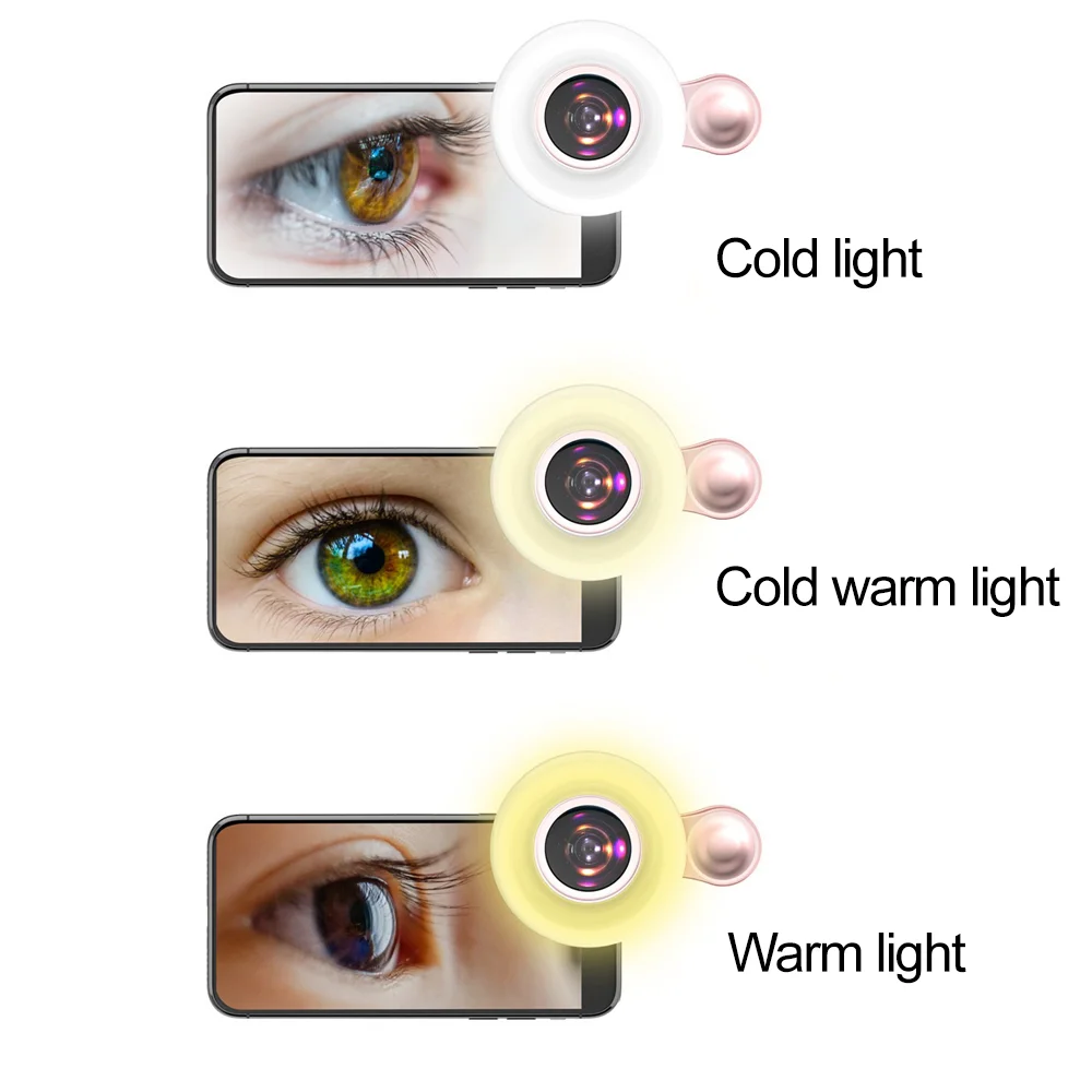 15X Macro Lens for Mobile Phone Fill Ring Light Selfie Live Lamp Camera Lens with LED Ring Flash Smartphone Fill Light Universal