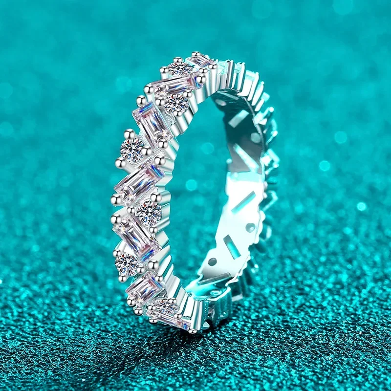 

Women Platinum Pt950 Luxury Diamond Ring Geometric Rectangular All Moissanite 2.52ct Rings Sparkling Exquisite Trendy Jewelry