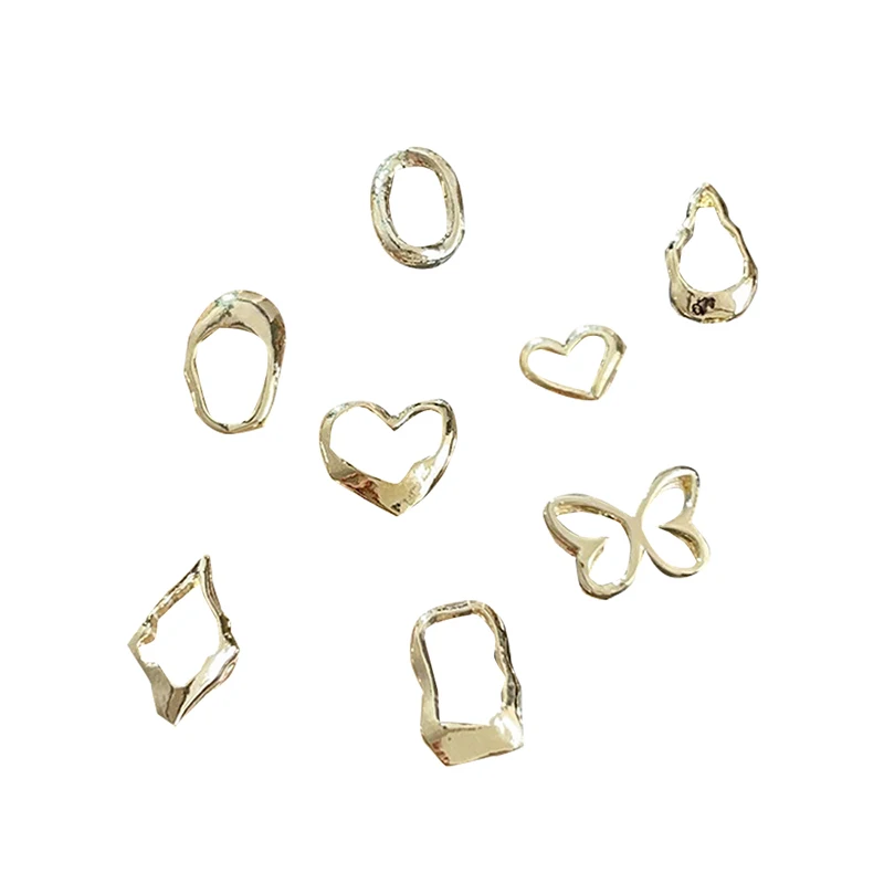 10Pcs Gold Silver Hollow Butterfly Heart Nails Charms Alloy Metal Nails Decorations Jewelry Accessories 3D Manicure Accessories