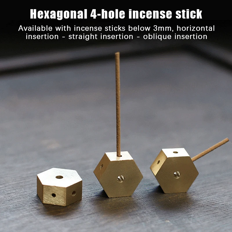 Hexagonal Solid Brass Four Hole Fragrant Stick Holder Incense Holder Household Indoor Line Incense Burner Home Decor Craft