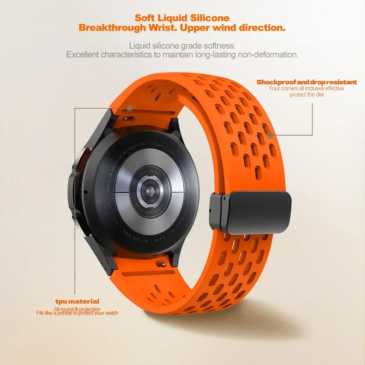 Ремешок силиконовый для Samsung Galaxy Watch 6 5 4 40 мм 44 мм 5Pro 45 мм, браслет с магнитной застежкой для 6 Classic 43 мм 47 мм, без зазора, 42 мм