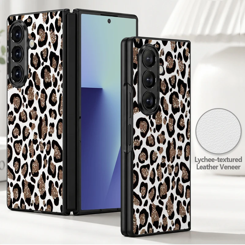 Colorful Leopard Print Leather Phone Case For Samsung Galaxy Z Fold8 Fold7 Fold6 Fold5 Fold4 Shockproof Hard Frame Folding Cover