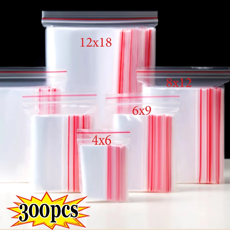 100/300pcs Thicken Zipper Sealed Bags Clear Plastic Storage Bag for Tool Jewelry Food Packing Reclosable Zippers Sealing Pouch