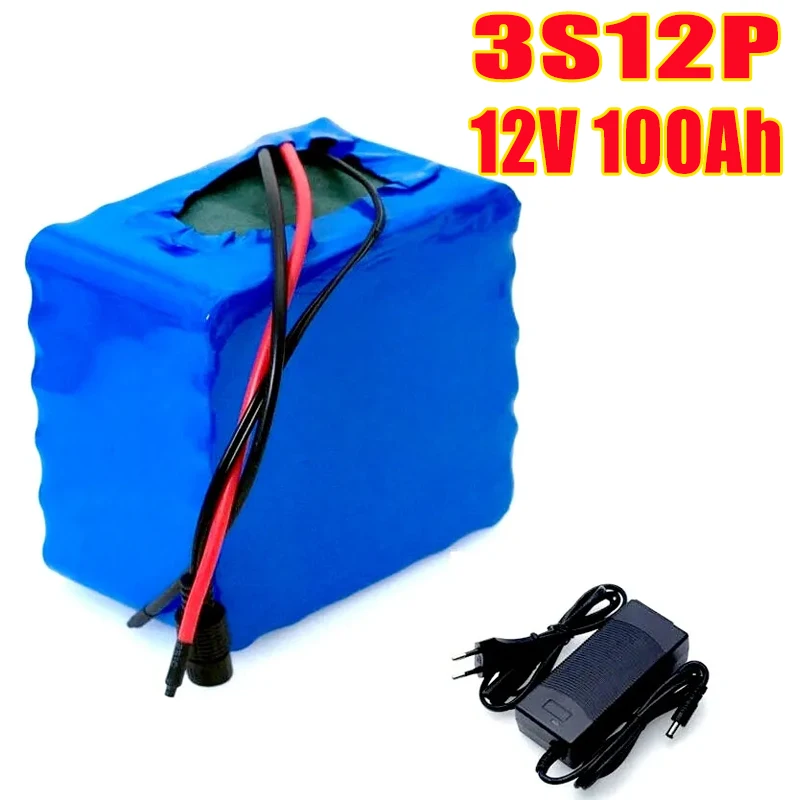 New Portable 3S12P 12V 100Ah 100000mAh Rechargeable Li-Ion Battery, For LED Lamp Light Backup Powe Etc + 12.6v 3A Charger