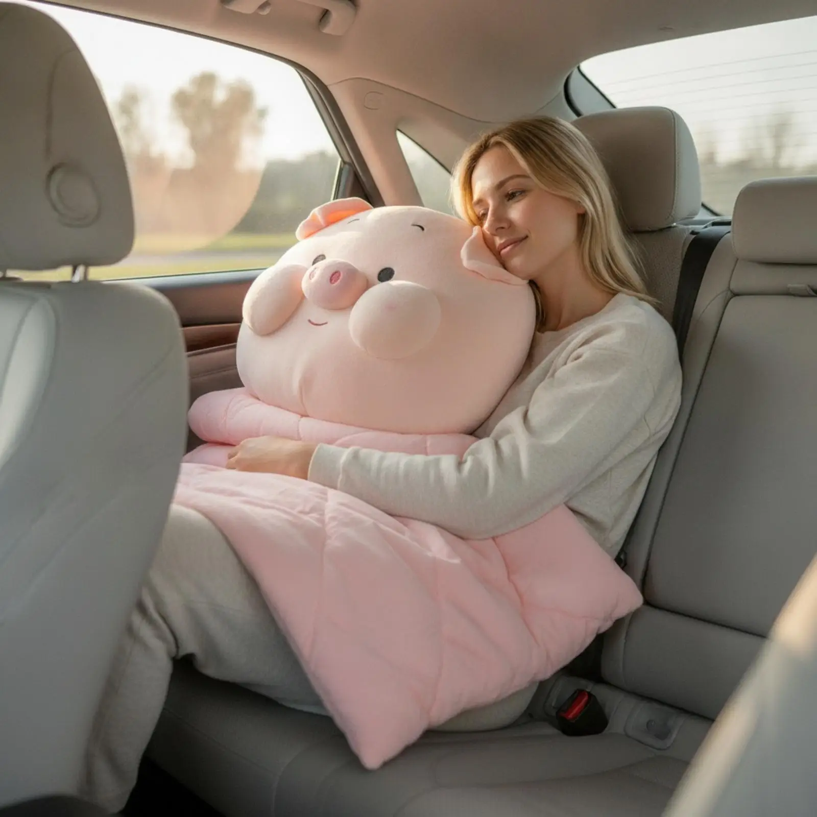 Children Pillow Blanket Cute Pig Character Plush Cushion Blanket Portable Throw for Sofa and Bed