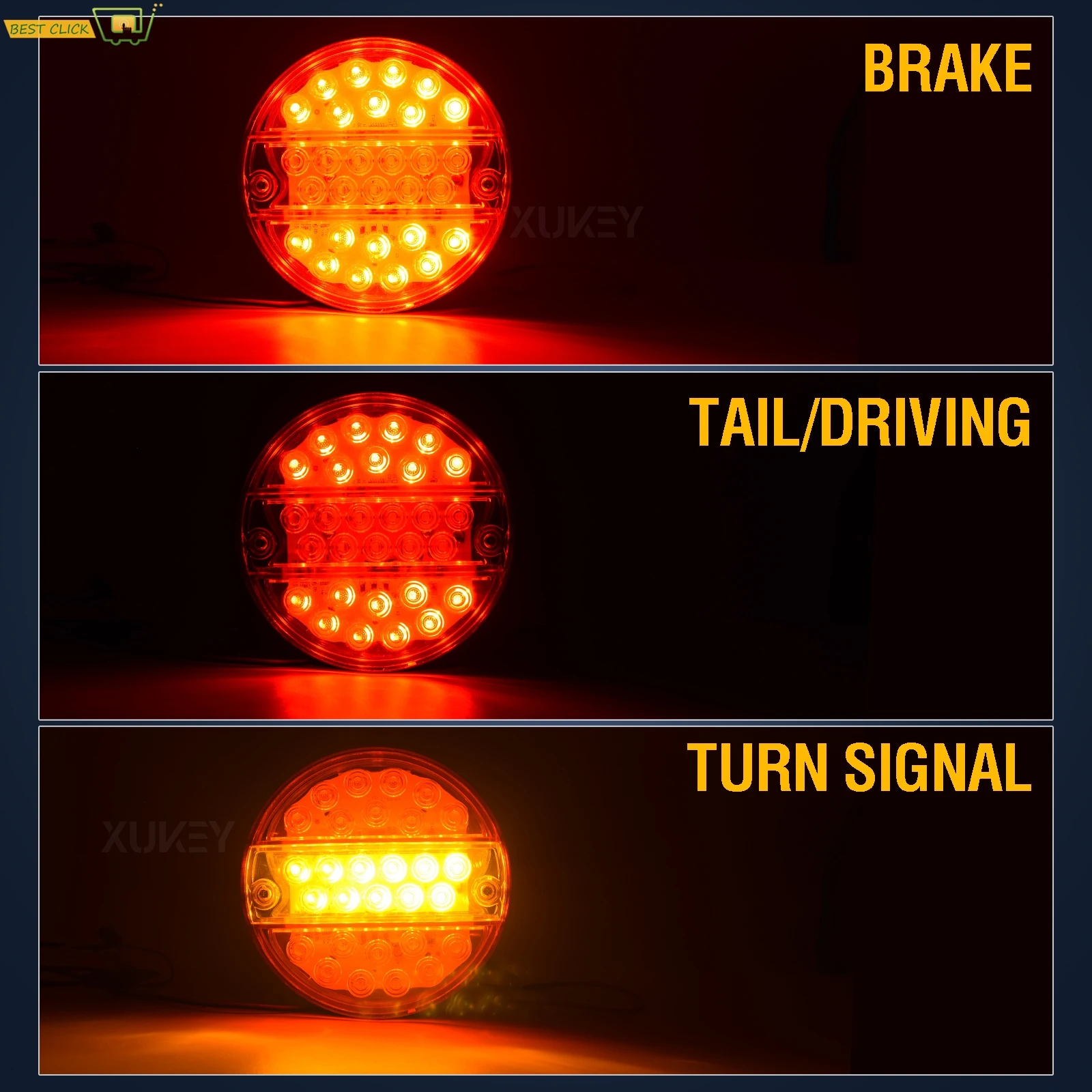 Round Led Trailer Rear Lights Hamburger Truck Tail Lights Dynamic Turn Signal Indicator for Trailer Truck Lorry RV Vans Tractor