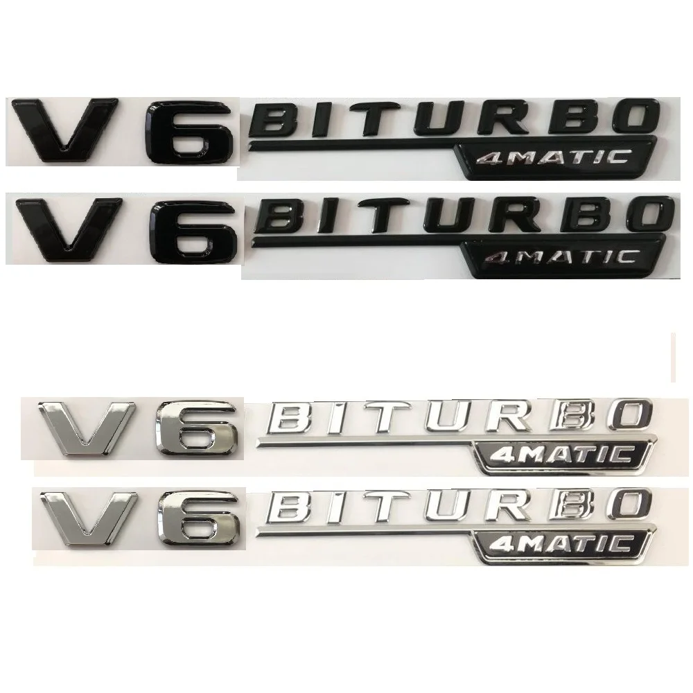 

For Mercedes Benz AMG Flat Letters V6 BITURBO 4MATIC Both Fender Emblems Badges V 6 BITURBO4MATIC Symbols Nameplate 2pcs/pair