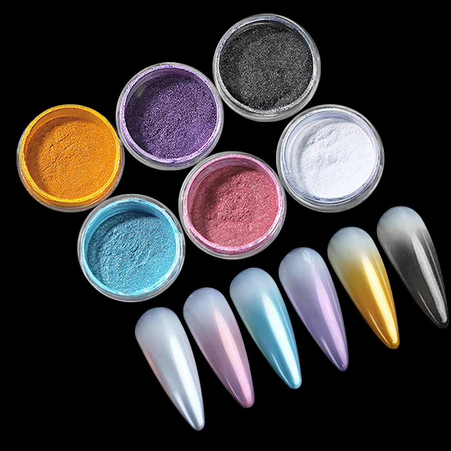 1/6pcs Pearl Aurora Powder Glitter Chrome Y2k Mermaid Moonlight Colorful Chrome Shell Pigment Dust Nail Art Decoration