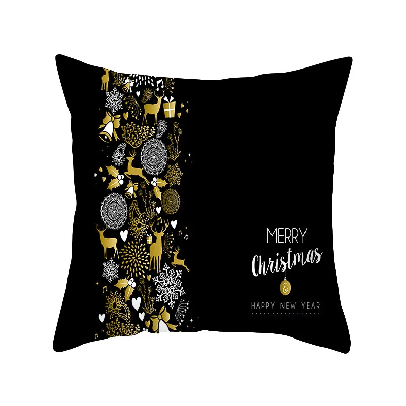 Christmas Series Pillow Covers Black Gold Holiday Office Car Decoration Cushion  Cover