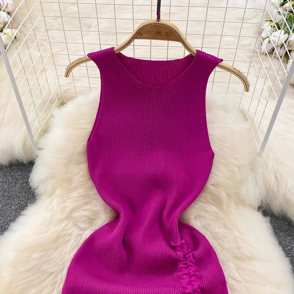 Yuoomuoo Frauen Kleid 2024 Sommer Mode sexy Bandage Split gestrickt Bodycon Kleid lässig ärmellose weibliche Streetwear Outfits