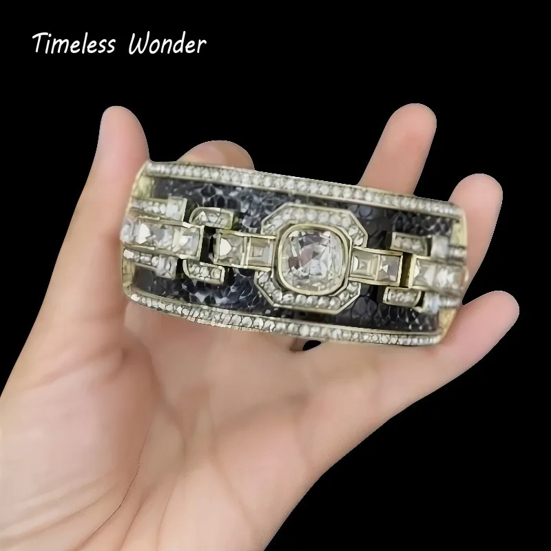 

Timeless Wonder Fancy Crystal Zircon Geo Spring Open Bangle Women Designer Fine Jewelry Luxury Rare Gift Trendy Vintage Top 5151