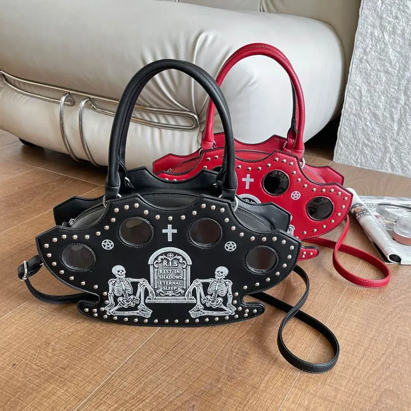 Gothic Studded Tote Bag Women Exquisite Pattern Large Capacity Shoulder Bag Ladies Hot Girl Commuter Versatile Crossbody Bag New