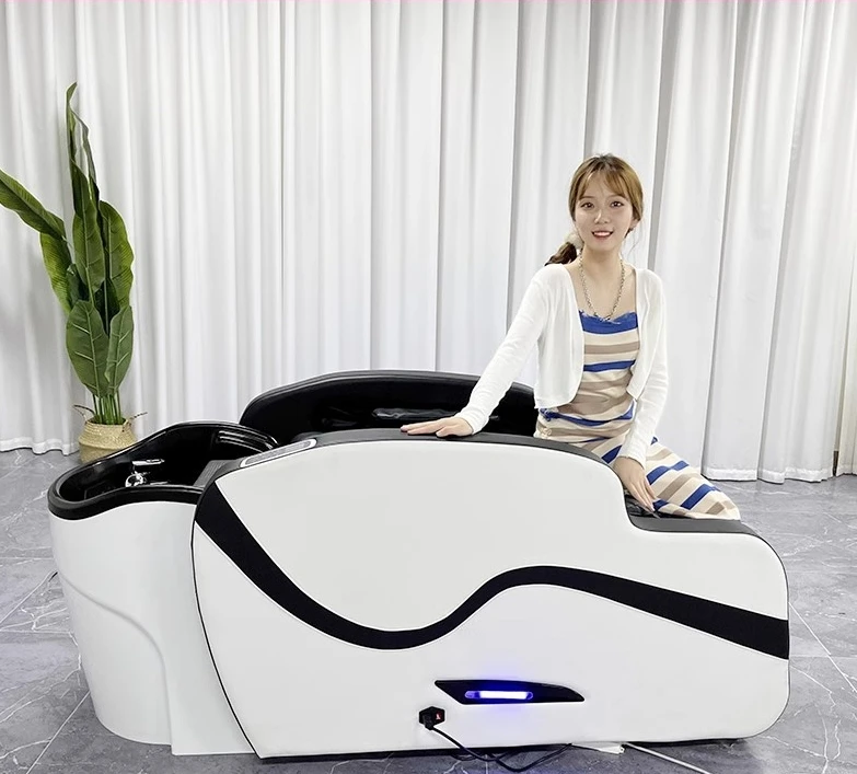 Hot Sale Modern Beauty Salon Furniture Barber Shop Electric Adjustable Massage Shampoo Bed Chair with Steamer