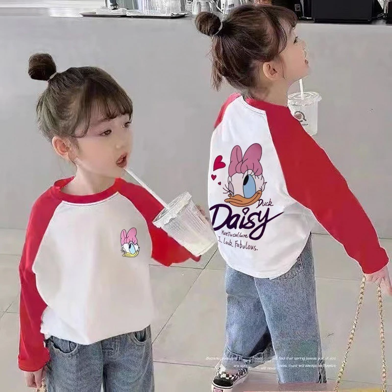 

Spring and Autumn Disney Cartoon Cute Printing Color Blocked Long Sleeved Round Neck T-shirt for 1-3 Years Girls Pullover