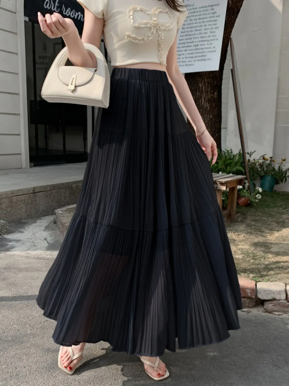 plus Size Women's White A-Line Skirt Summer Thin High Waist Flared Skirt Sheer Chiffon Casual High Waist Midi Skirt